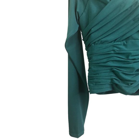 Self-Portrait Blouse Womens 10 Green Gathered Top Long Sleeves V-Neck Back Zip - Picture 5 of 12